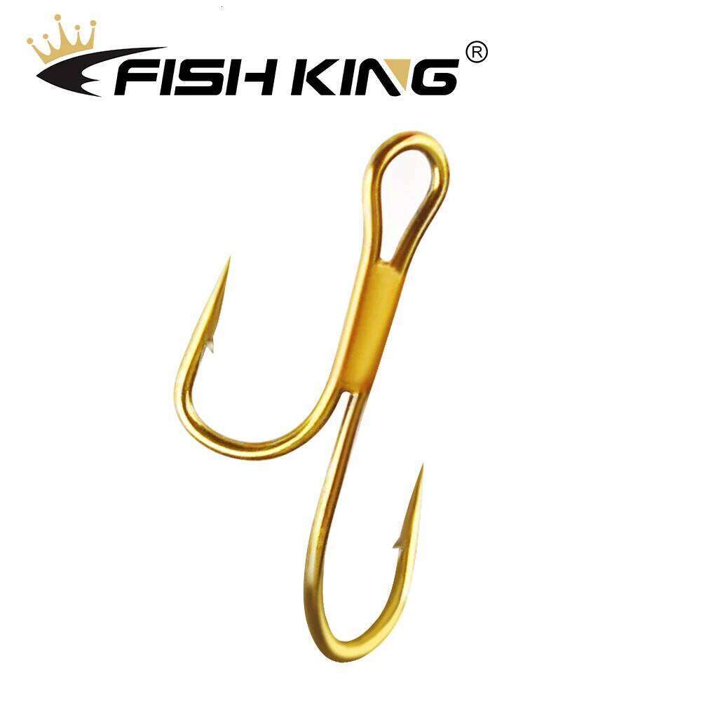 FISH KING 20pcs Double Fishing High Carbon Steel Golden Barbed Hook 1# 2# 4# 6# 8# Pike Trout Perch Ringed Zander Fishhooks S260305