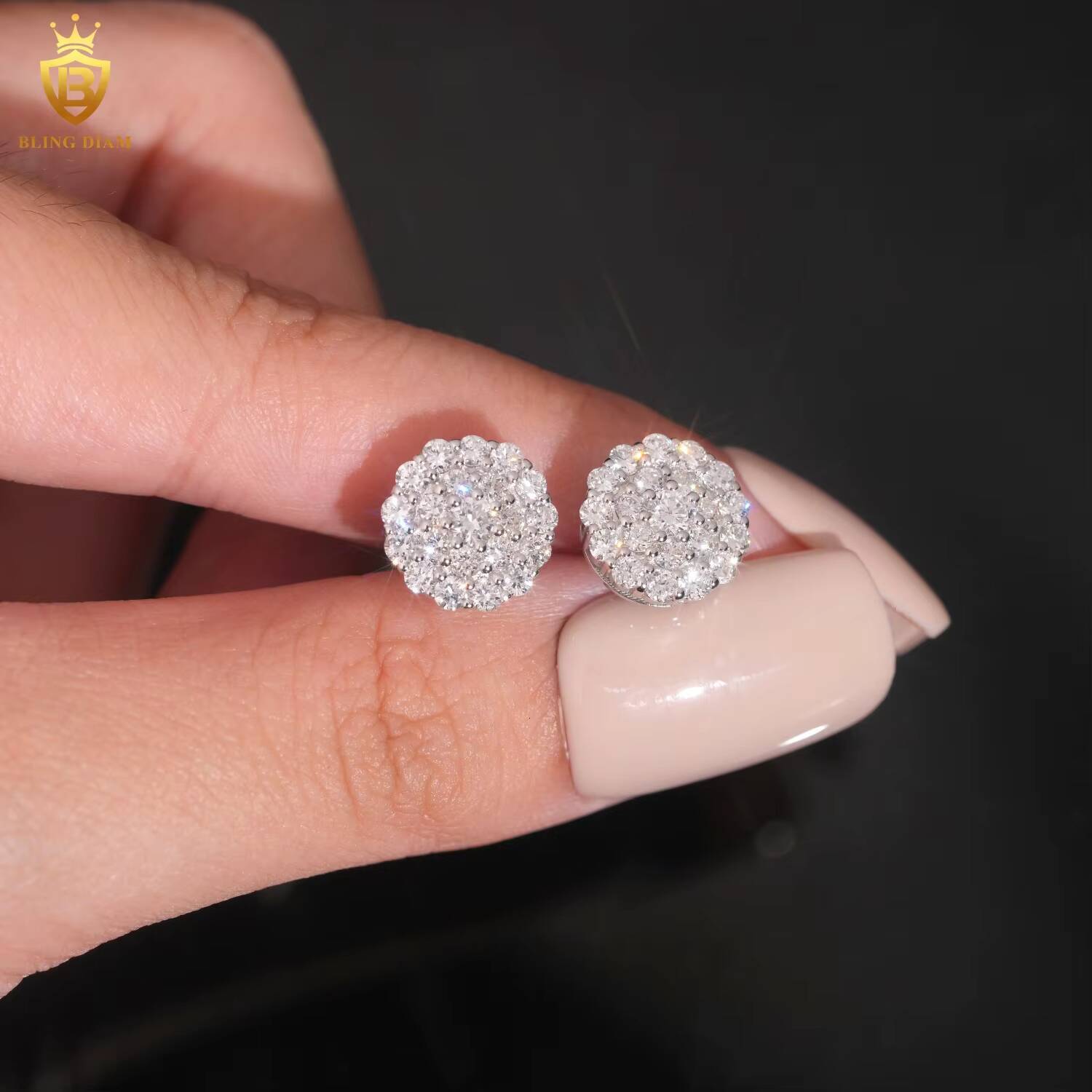 Hot Sale Fine Jewelry 11mm 925 Sterling Silver Diamond Lab Diamond Earring Iced Out Jewelry Earring Women with IGI Certification
