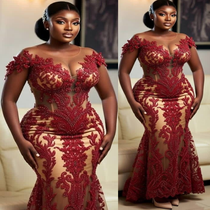 Aso Ebi Dark Red Prom Dress 2026 Mermaid Prom Dress Illusion Lace Sheer Neck Evening Dresses For Black Women Birthday Party Formal Receiption Gowns Dr