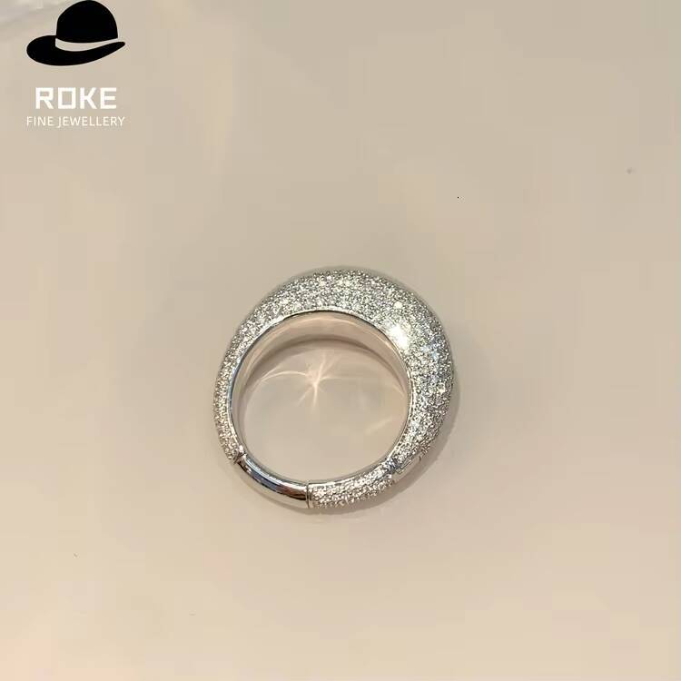 Luxury Wide-band Ladies Ring Pav-set with Lab-grown Round-cut Diamonds 9-18K White Gold Party Ring
