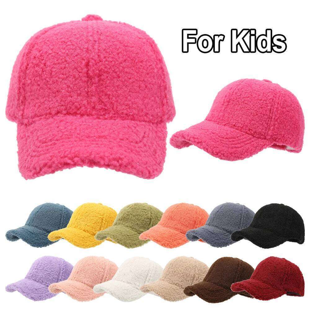 Winter Lamb Wool Baseball For Children Baby Kids Warm Thick Solid Color Golf Caps Girls Boy Sports Curved Brim Visors Hat Y260304