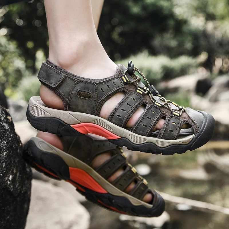 Mens Sandals Soft Genuine Leather Sandals Shoes Men Large Size Outdoor Summer Shoes Comfort Beach Sandals Roman Men Shoes 260227