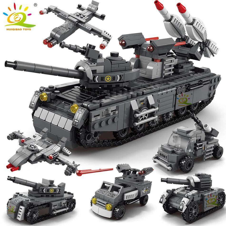 HUIQIBAO WW2 Military Tank 648pcs 6in1 Building Blocks Set Truck Plane Army Bricks City Construction Toy For Children Kids Game Z260306