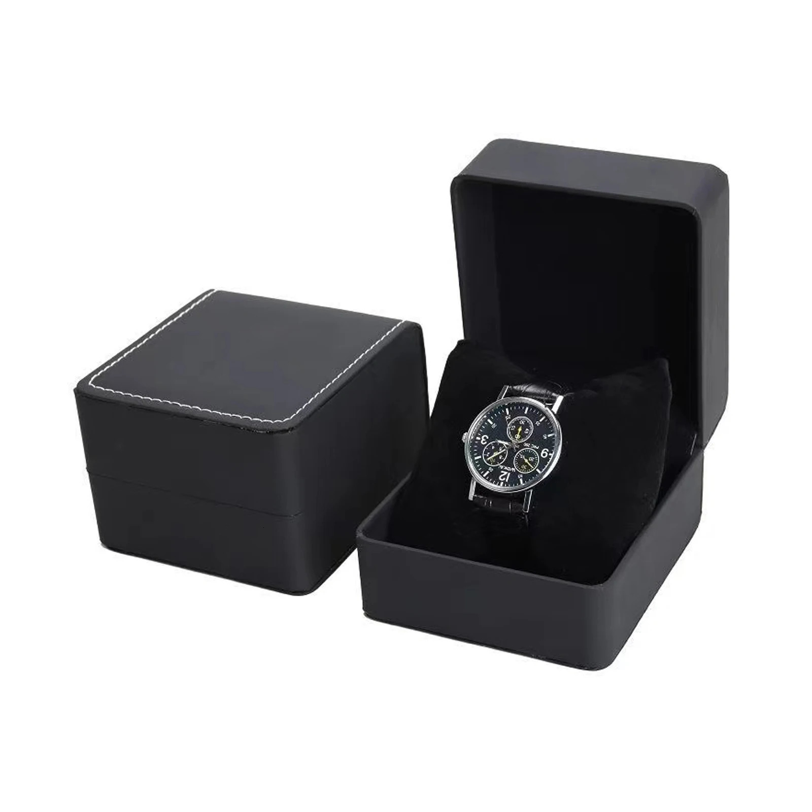 Black Single Watch Gift Box with Pillow PU Leather Wristwatch Display Case Organizer for Men 260304