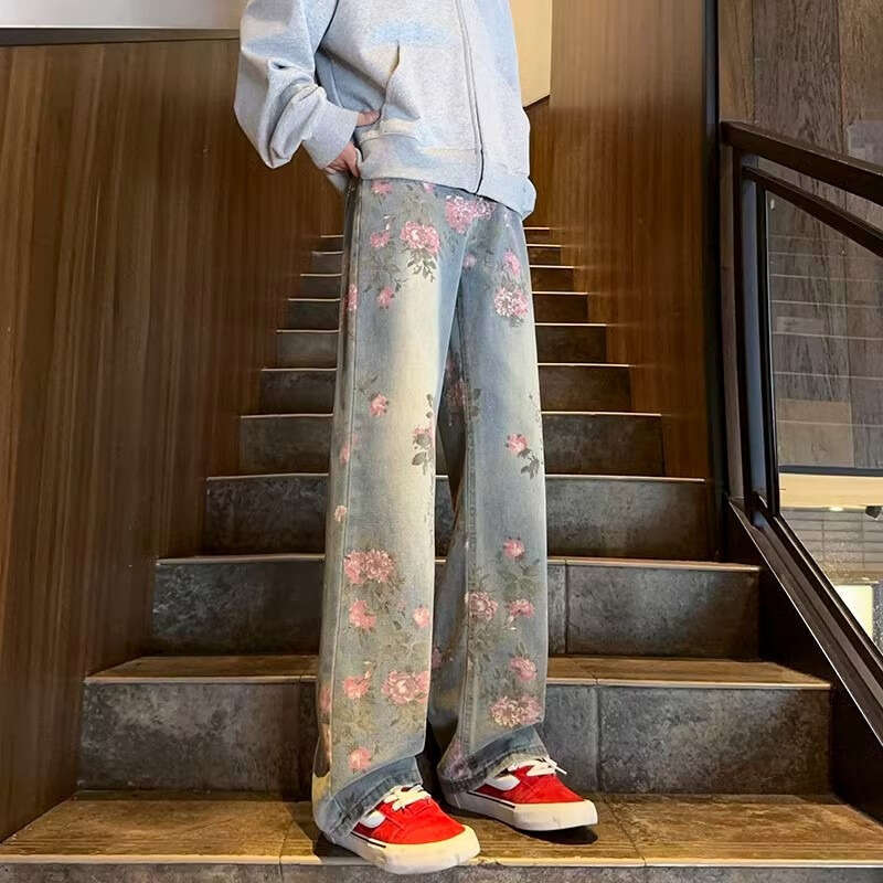 Chao Lun Denim Jeans, New Collection, Printed High Street Casual Pants, Men's Trendy Autumn Long Pants