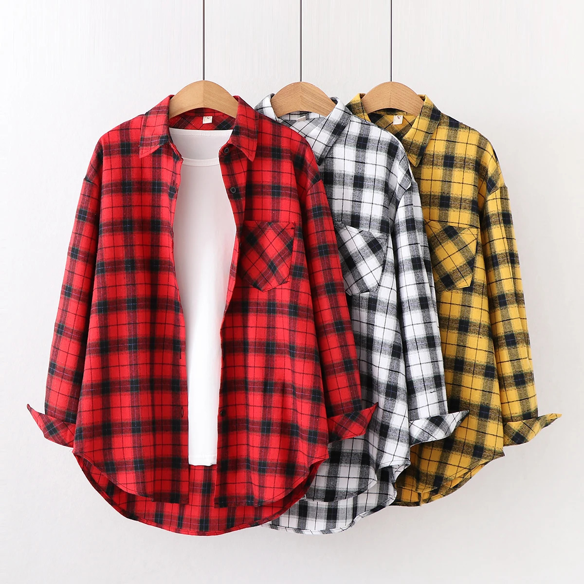 Fresh Flannel Plaid Shirt Women Female Blouses and Tops Cotton Loose Long Sleeve Casual Shirts Fine Womens Clothes 260306