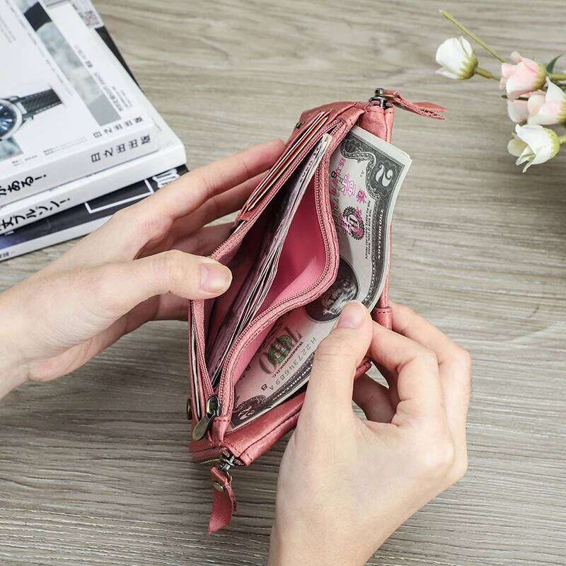 CONTACT'S Genuine Leather Short Wallets for Women Luxury Designer Card Holder Coin Purse Money Clip Mini Wallet Female Bag Men C260304