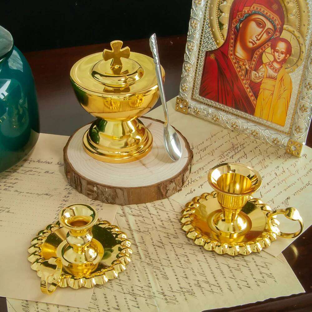 HTISOK Holy Water Bottle Gold Plated Communion Cup Religious Ceremonial Supplies Alloy Durable Church Rituals Use XJ260305