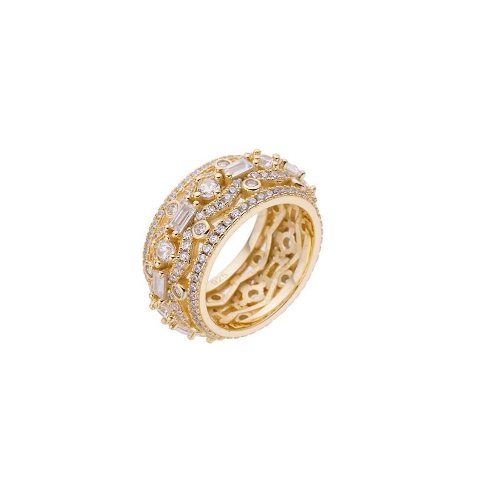 Hip Hop Cz Ring Rose Gold Brass 18k Gold Plated Ice Out Street Zircon 925 Sterling Silver Diamond Moissanite Ring for Men