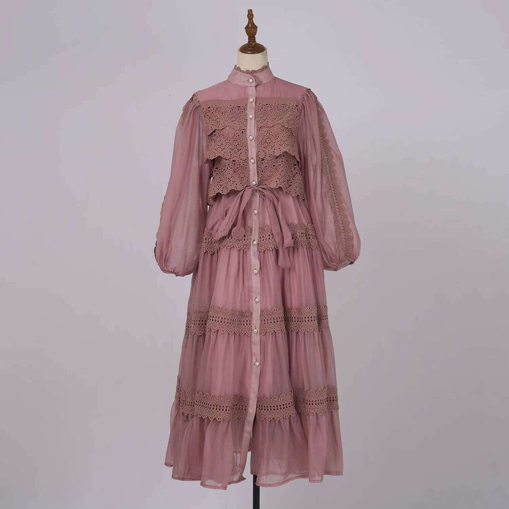 Luxury Long Dresses Women 2026 Spring Summer Embroidery Ruffle Lace Pearl Hollow Out Party Midi Dress Shirt Full Sleeve Vestidos Mdng260306