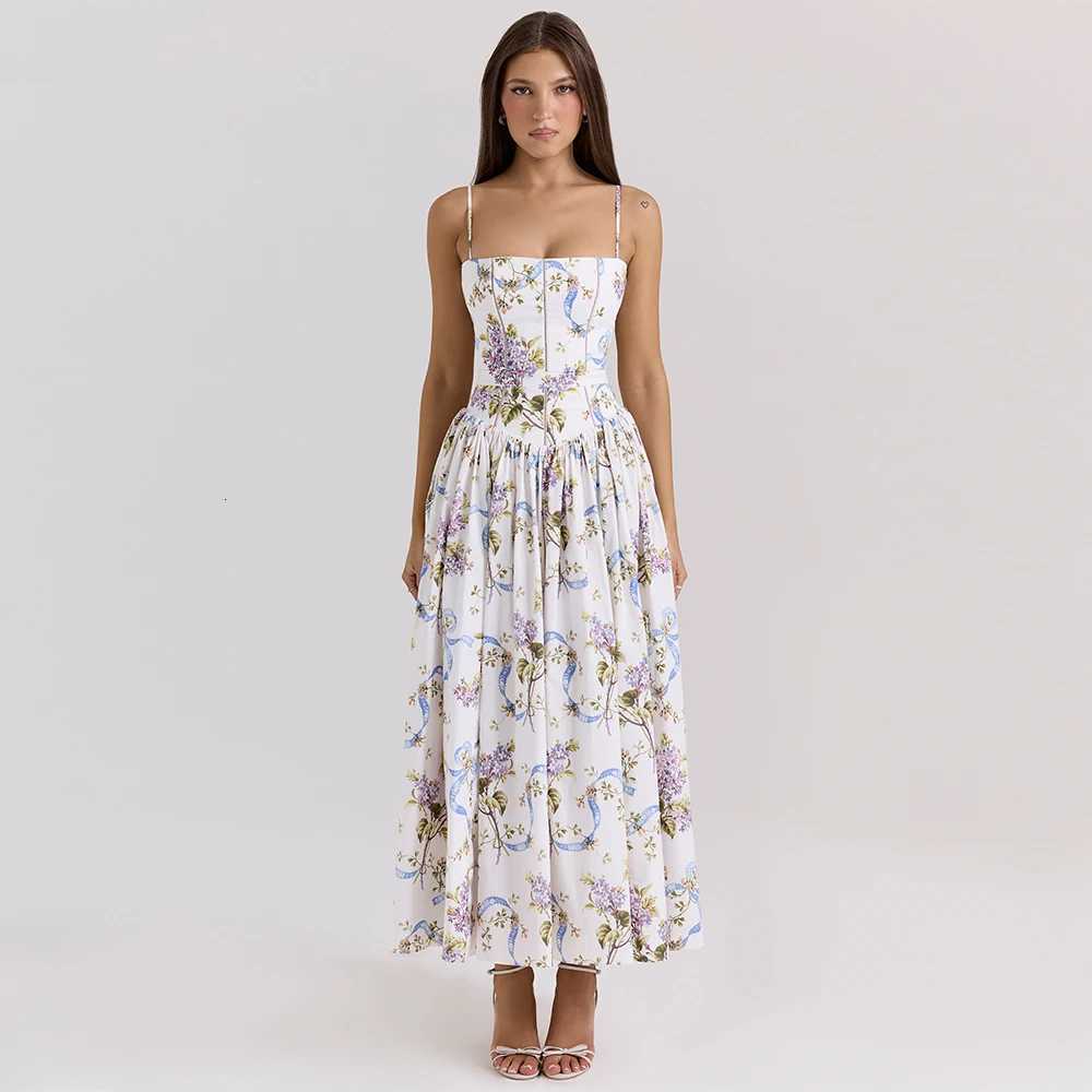 Mingmingxi Summer Floral Print Dress Elegant 2025 New Arrivals Spaghetti Strap Flare Dress Maxi Holiday Party Dresses Women X260306