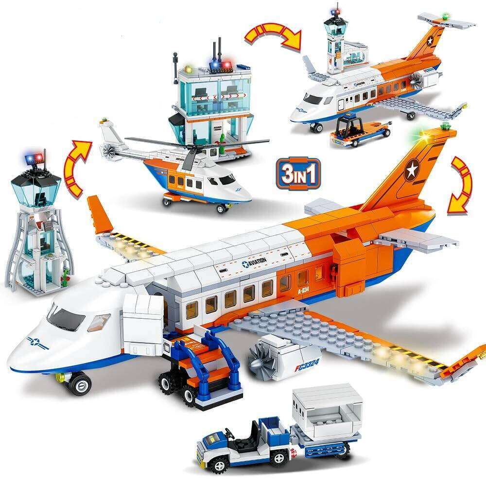 3 in1 Hospital STEM Building Blocks City Sets Airport Passenger Airplane Police Station Car Bricks Toy for Kids Gift Z260306