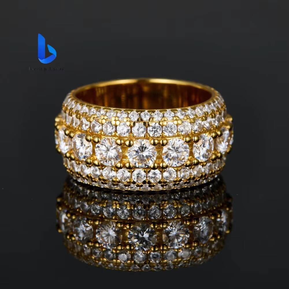 Hip Hop 925 Silver Mens Ring - 5 Rows VVS Moissanite GRA Certified Dazzling Eternity Band Pass Diamond Tester