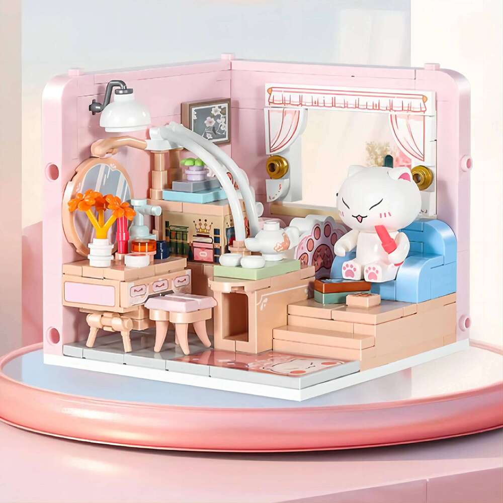 City Street View Creative Kitten House Building Blocks DIY Puzzle Desktop Ornament Cute Toys Bricks Children Birthday Gift Z260305