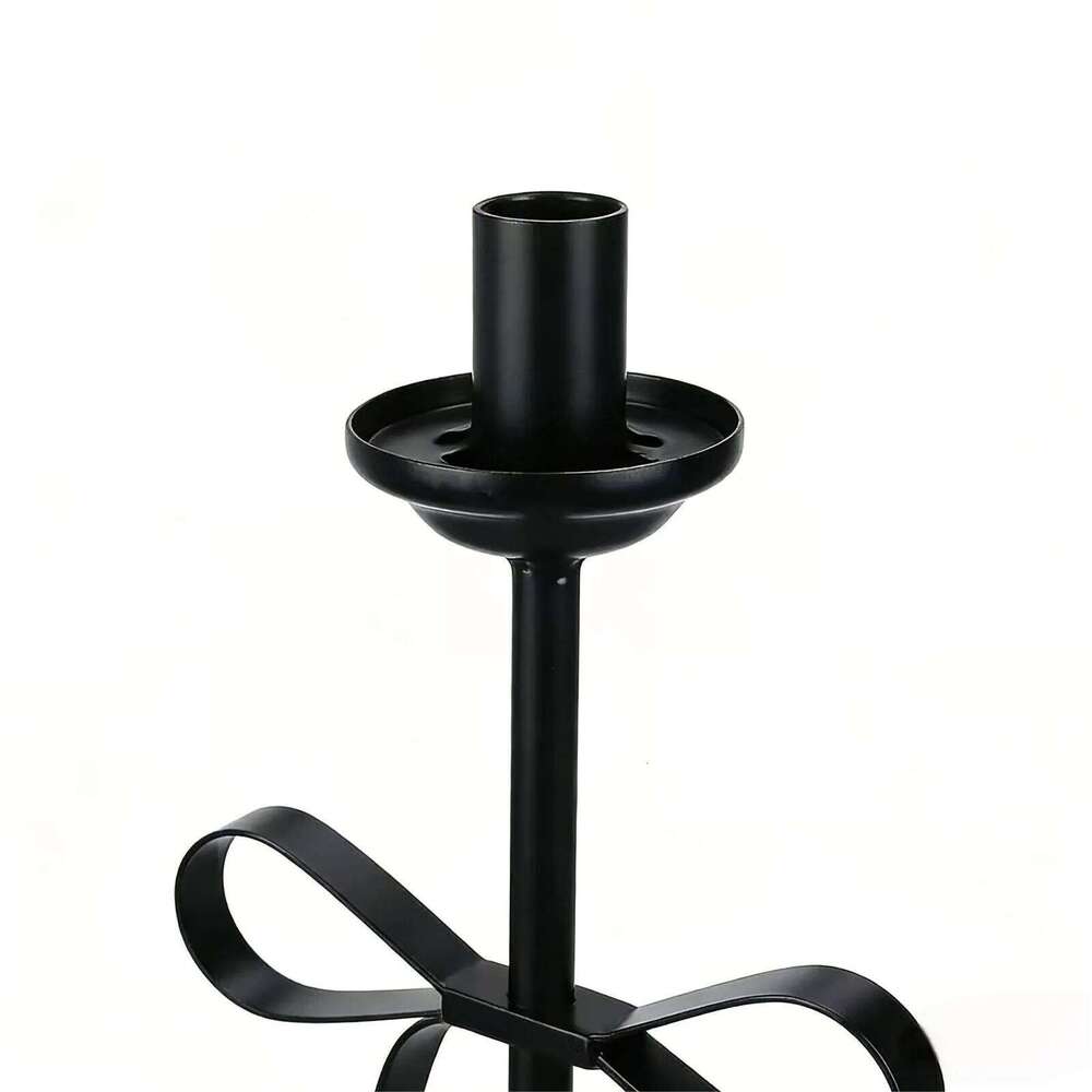 Metal Pillar Candles Modern Bow Iron Black Candlestick Home Decor Festival Wedding Dining Table Candle Holder XJ260305