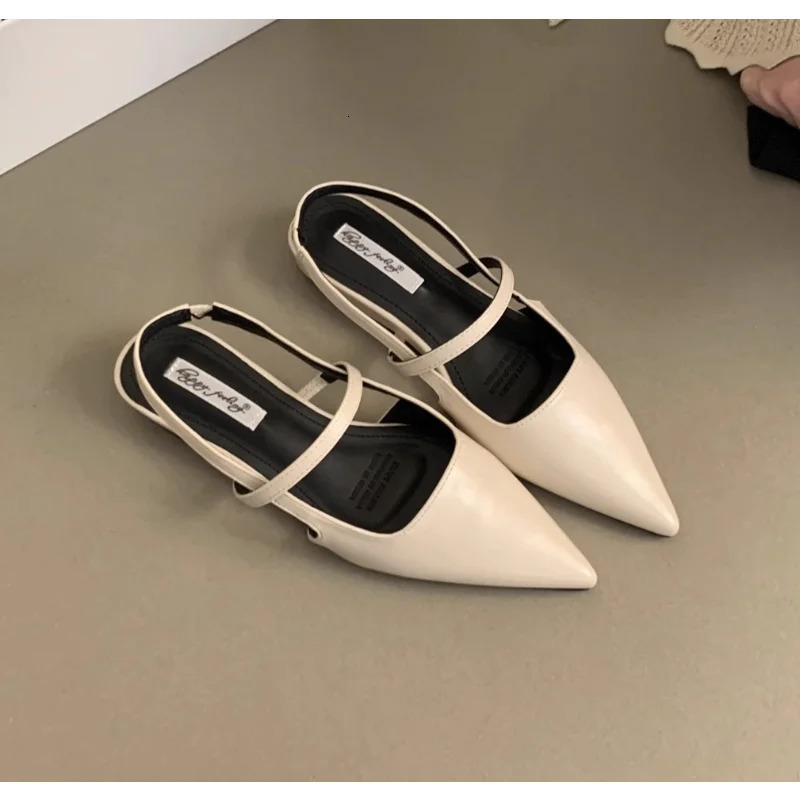 Women Leather Pu Casual Sandals Girl Fashion Mary Jane Shoes Slip on Flats Heels Ladies Pointed Toe Elegant Slingback Sandals 260303