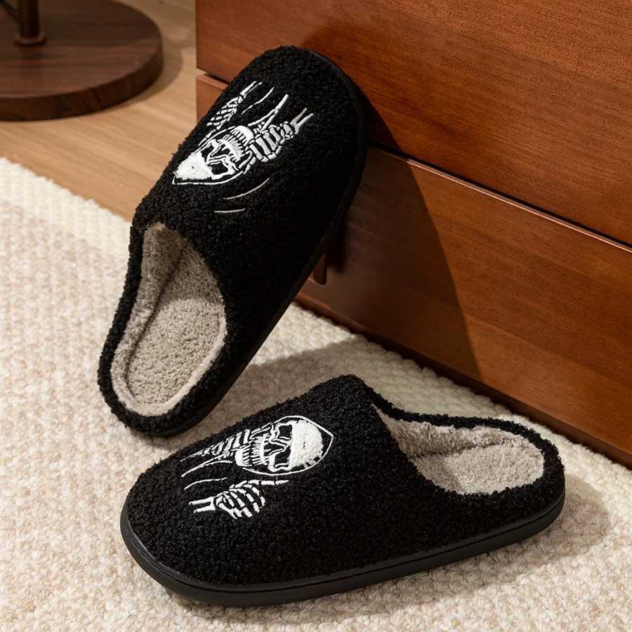 Halloween Funny Skull Face Womens Slippers Indoor Soft Good Breathable Comfortable Slipper Couple Fashion Winter Cotton Shoes S260305