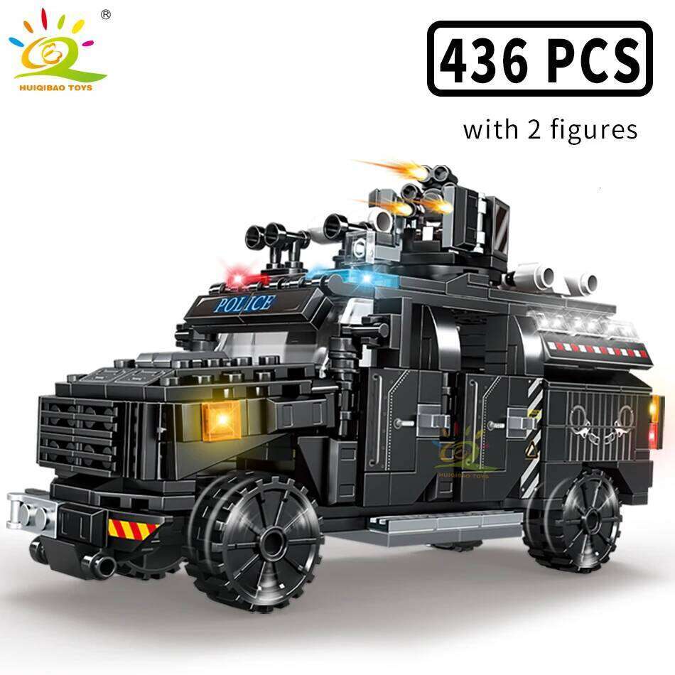 HUIQIBAO 4in1 Swat Police Series Building Blocks with Policeman Bricks Truck Ship Car City Construction Toys for Children Z260306