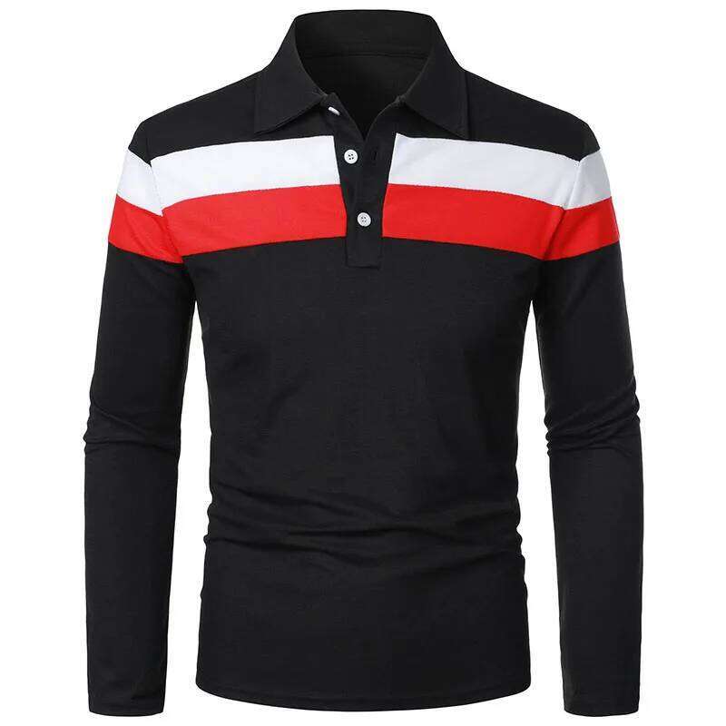 New Long Sleeve Tshirt Splicing Polos Tee Business Breathable Streetwear Basic Lapel Tops Lightweight T Shirts for Men 26H0306