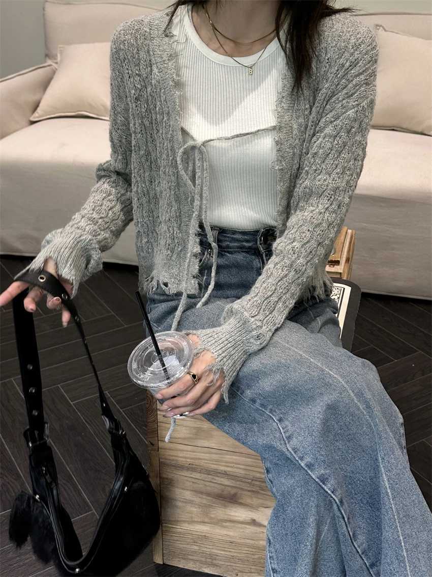 Wool Design With Lace Up and Cardigan Jacket for womens Spring and Autumn New Thin Top Loose Short Knit Sweater 2026 M260306