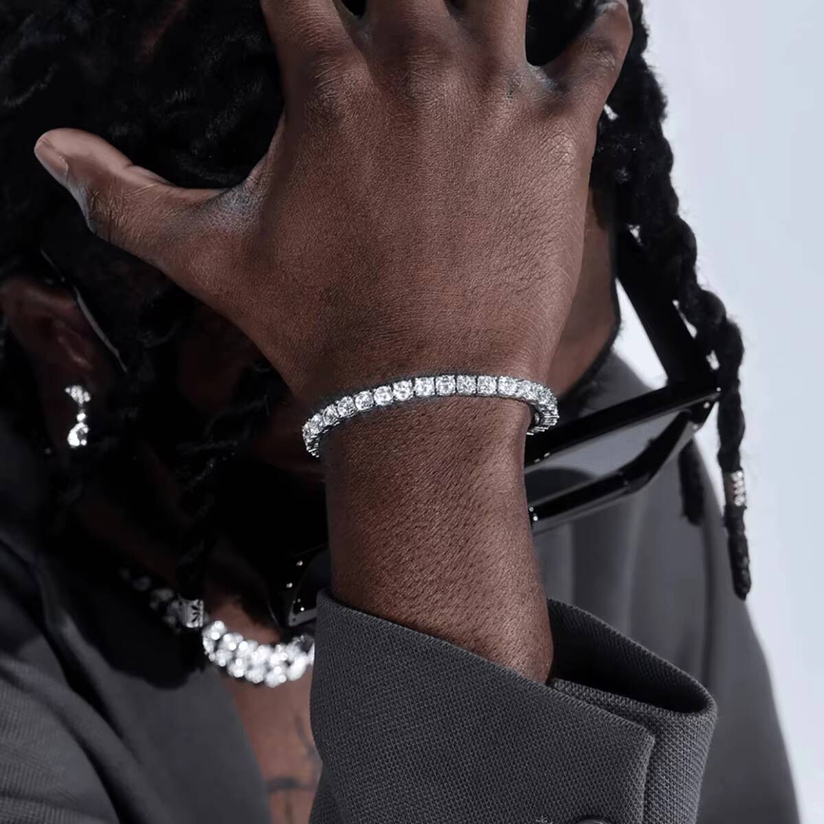 65mm 1CT White 925 Sterling Silver VVS Moissanite Diamond Tennis Link Chain Bracelet Iced Out Unisex Jewelry Men Women Bracelet