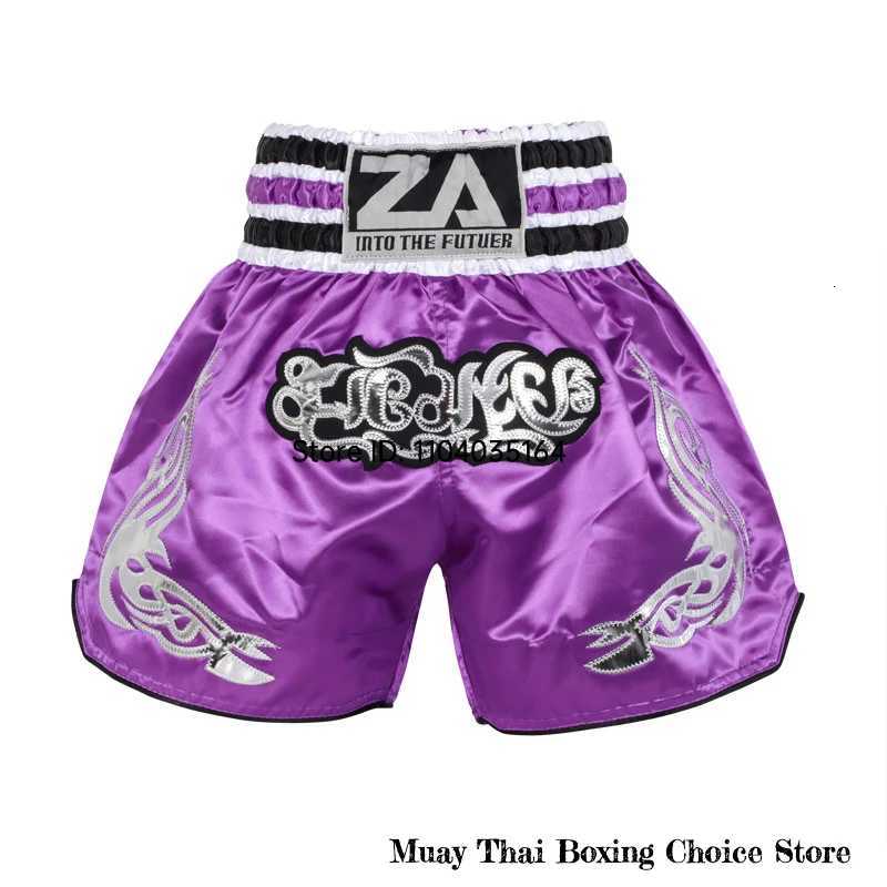 Thai Boxing Shorts Embroidery Muay Thai Shorts for Women Men Kids Silk Satin MMA Kickboxing Training Clothes Fight Pants Pink X260306