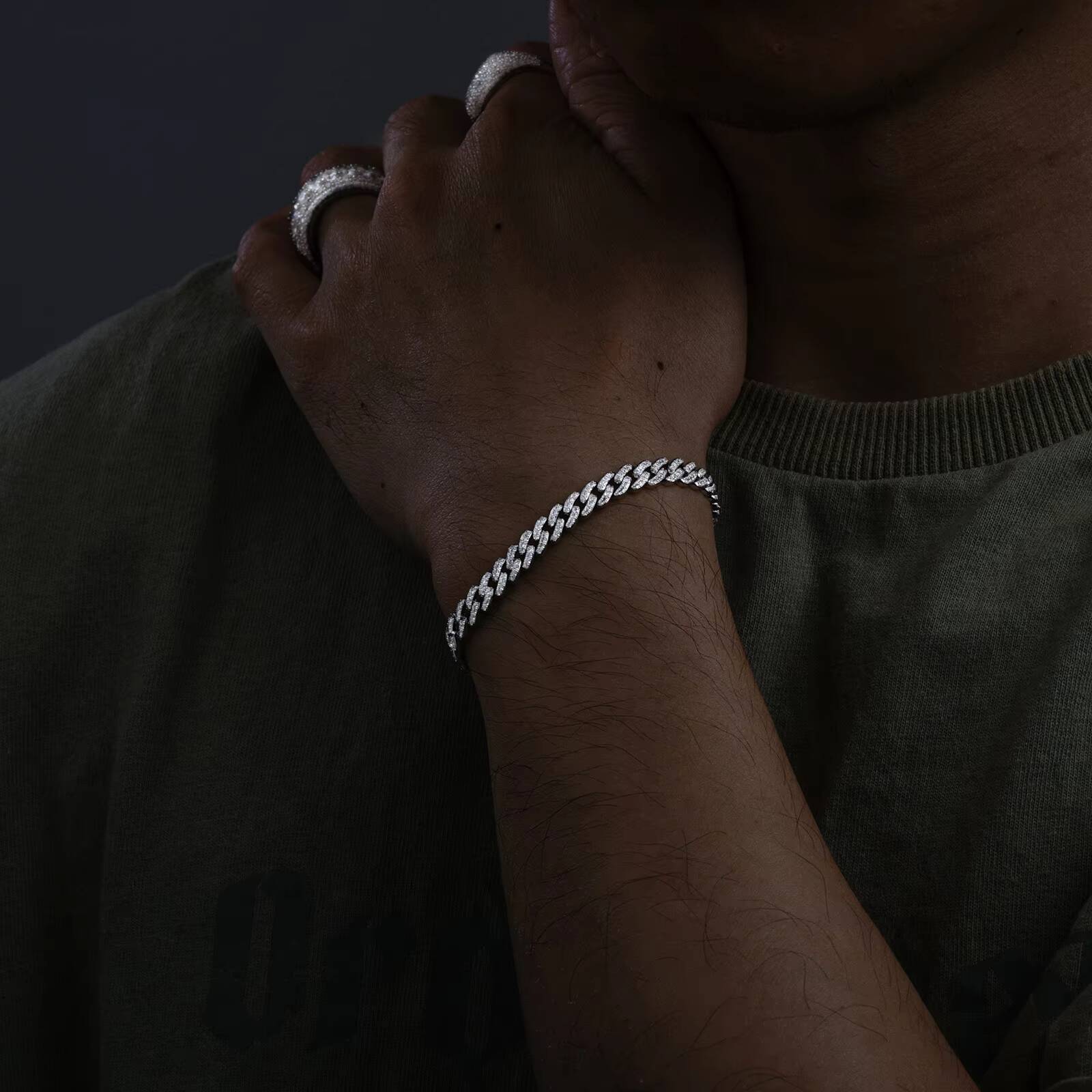 Fine Hip Hop Jewelry 6mm White Gold 925 Sterling Silver VVS Moissanite Diamond Iced Out Cuban Link Chain Bracelet for Men Women