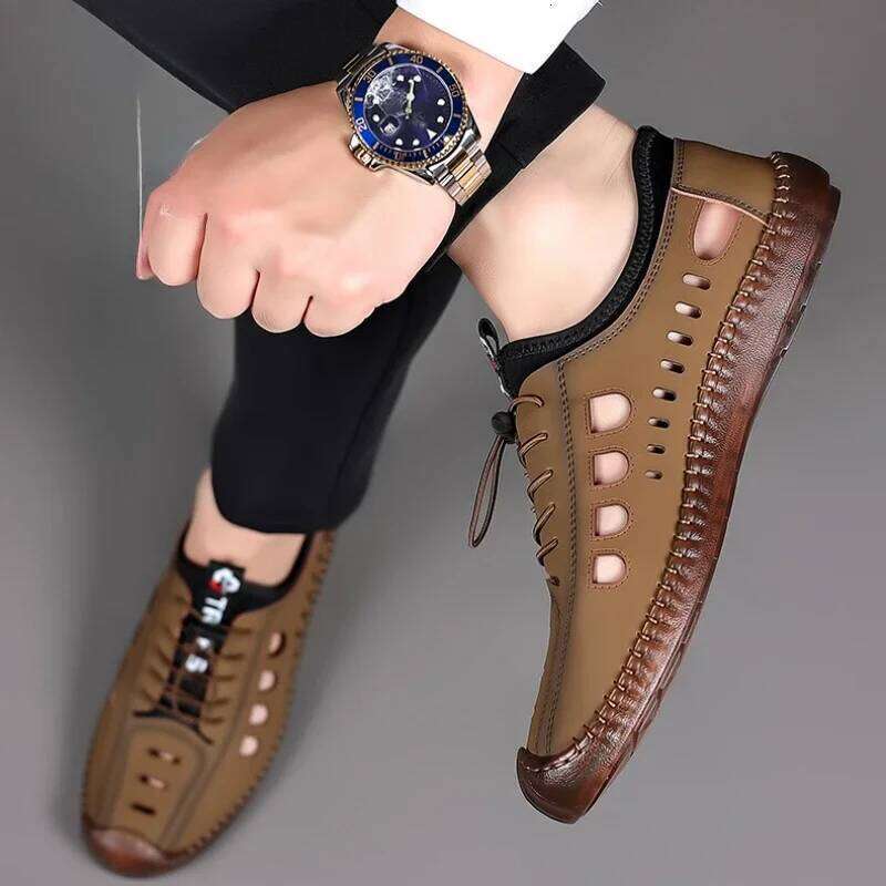 Men's Soft 2024 Summer Men Sandals Breathable Non-slip Cow Tendon Sole Casual Leather Outdoor Beach Shoes