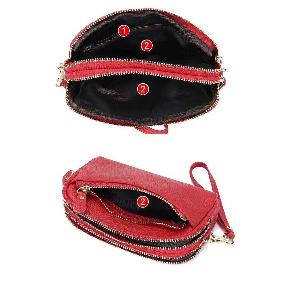 Genuine Leather Women Double Zip Wallet 2024 new Ladies Clutch Cowhide Wristlet Bag Coin Purse Fashion Mobile Phone Bags C260304