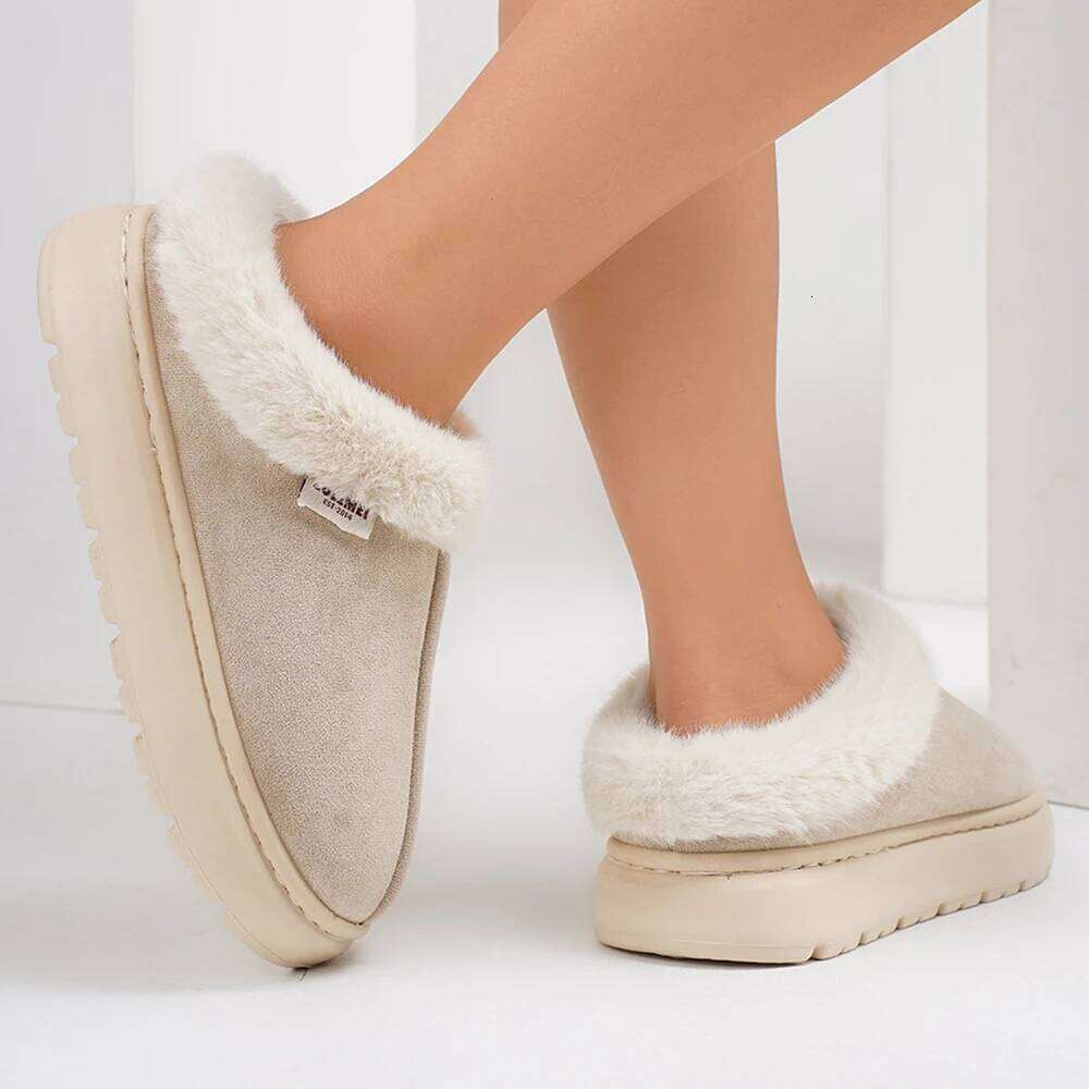Litfun Platform Fluffy Winter High Quality Plush Women Cotton Shoes Ladies Fur House Slippers Warm Fuzzy Slides