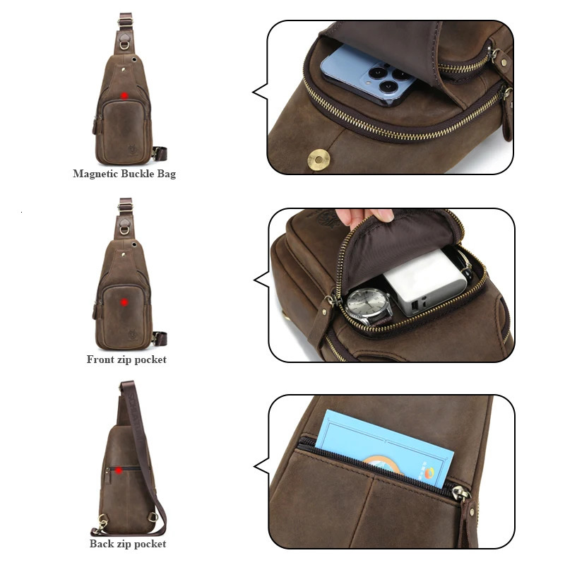 SCHLATUM 100Genuine Leather Chest Bag Casual Triangle Crossbody Travel Shoulder Backpack Men Leather Multifunctional Bag 260305