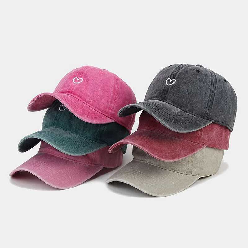 Hat New For Women Men Washed Cotton Baseball Cap Soft Top Embroidered Love Retro Simple Snapback Outdoor Hats S260306