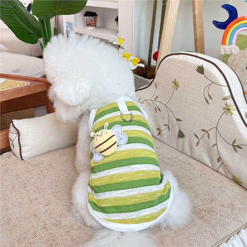 Little Bee Striped 3D Suspender Dog Clothes Spring Summer Thin Bichon Teddy Schnauzer Vest Comfortable Breathable Bamubi