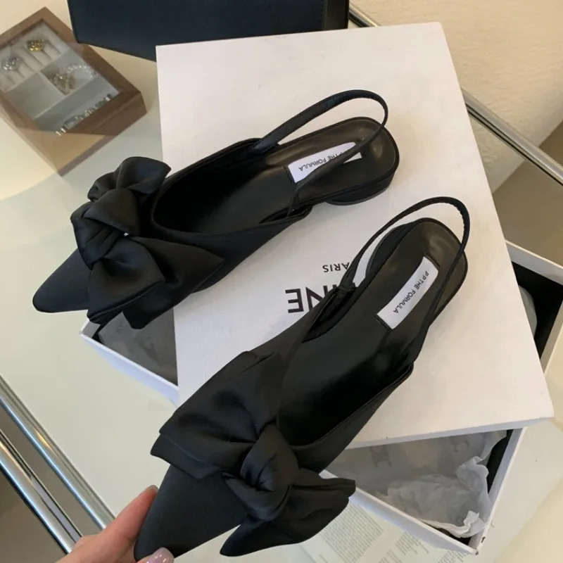 er Bow Womens Sandals Pointed Toe Elegant Heels Shoes Summer Mules Shoes Slingback Dress Slippers Trend 260303