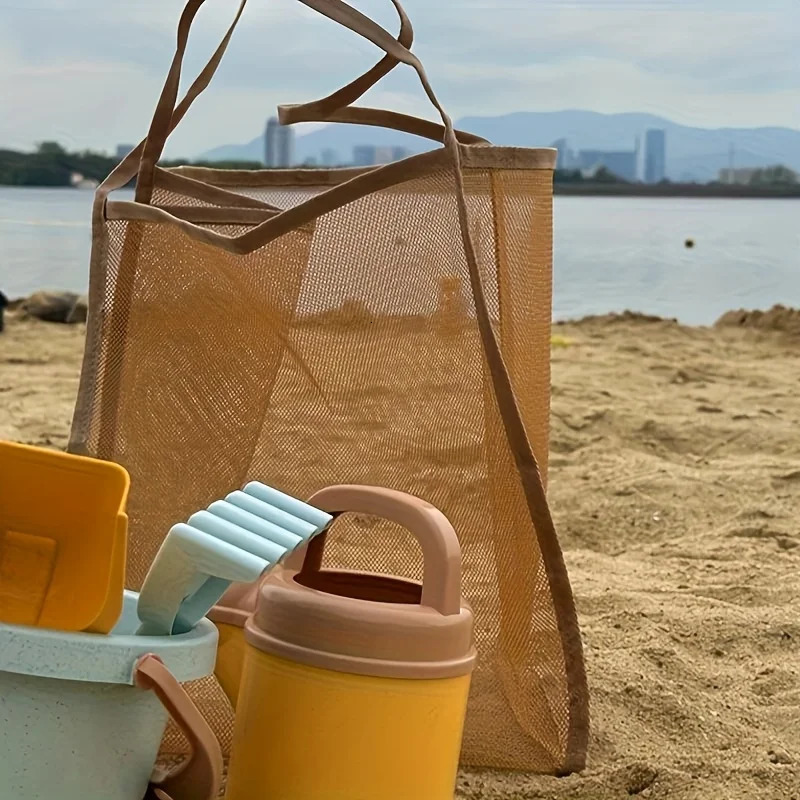 Extra Large Foldable Mesh Tote with Sturdy Handles Durable Polyester Storage Bag for Beach Toys Shells Clothes Towels 260303