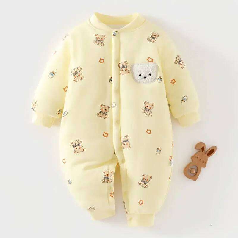 Winter Cute Animal Design Neonatal Boys Girls Teddy Bear Pattern 100 Cotton Rompers Children's Clothing Z260306