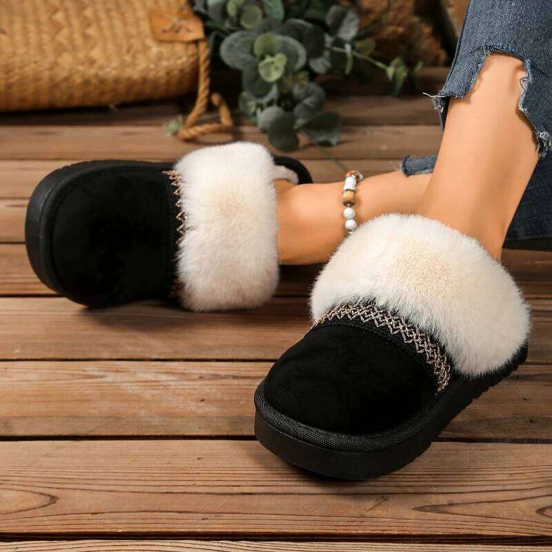 2025 Winter New Warm Women's Dragging Retro Fashion Cotton Shoes Comfortable Round Head Rubber Sole
