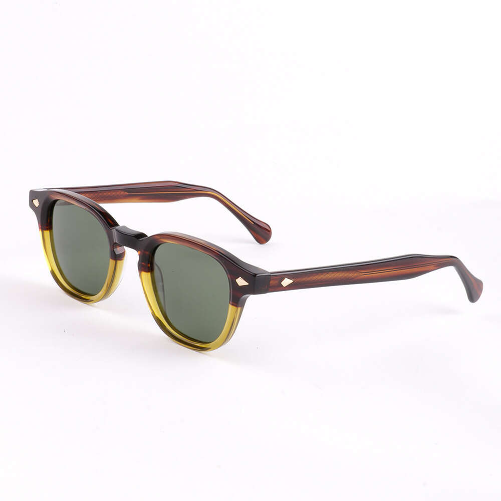 New Fashionable Cross-Border European And American Polarized For Men, Retro Acetate Sunglasses, UV Protection Round Frame Sunglasses High-Quality