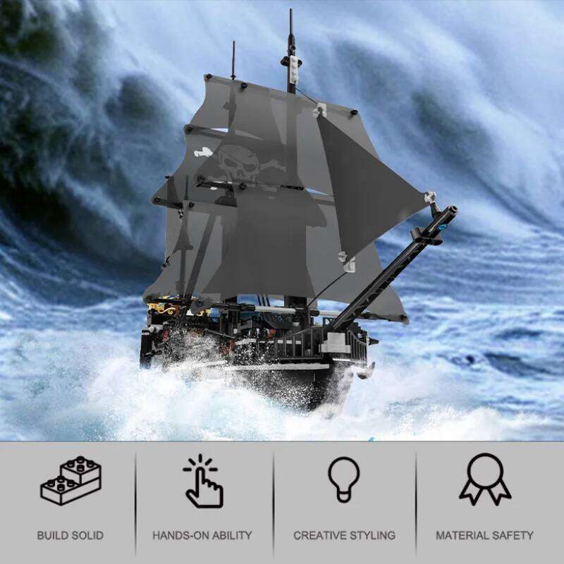 Black Pirate Ship Building Blocks Skeleton Ghost Boat Assembly Micro Bricks Toys Model Desktop Ornaments Kids Holiday Gifts Z260305