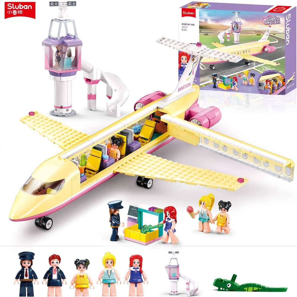 383PCS Holiday Airplane Building Blocks Dream Pink Plane Model Bricks Creative Desktop Deco Educational DIY Toys For Kids Gifts Z260305