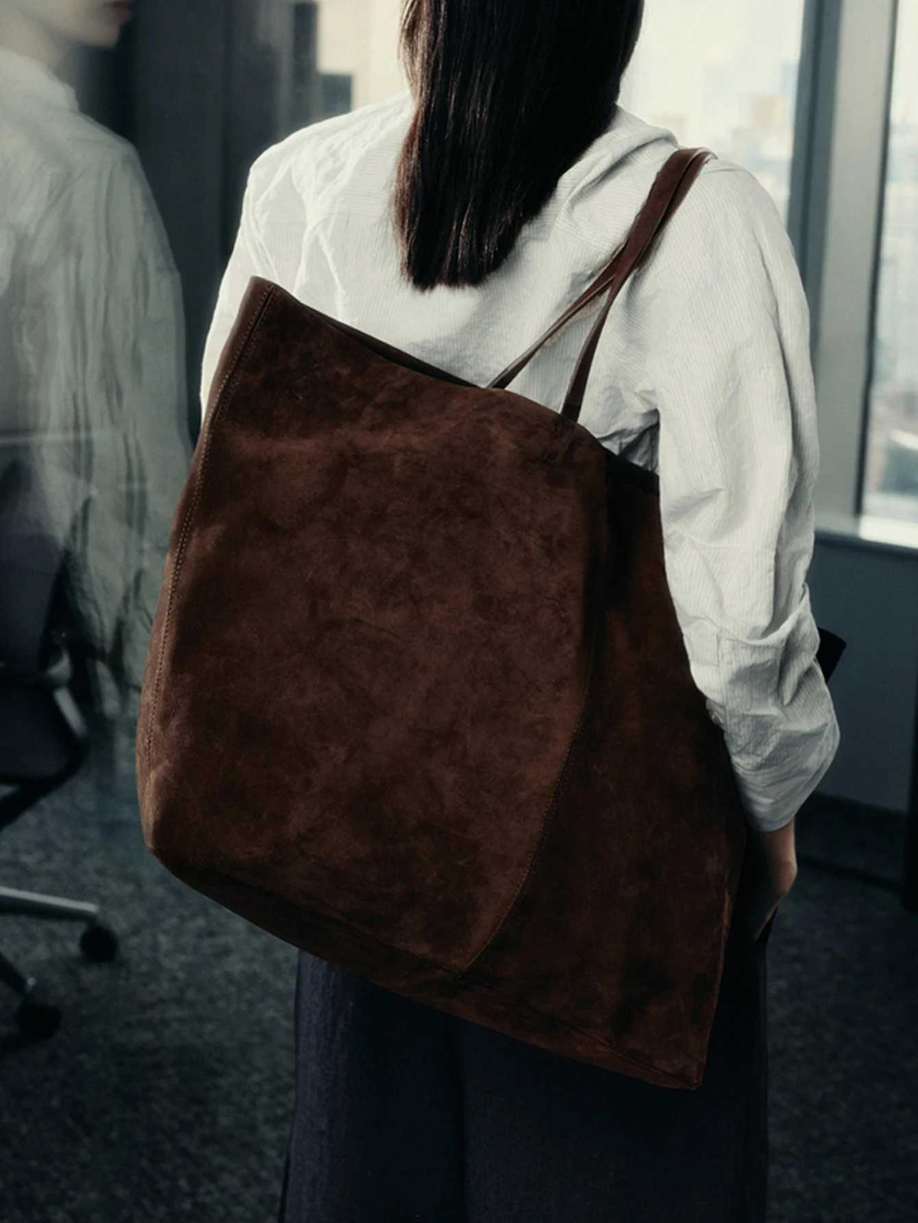 Ladies single-shoulder bag cowhide handbag super large capacity shopping bag solid-color single-shoulder tote bag a gift fo H260306