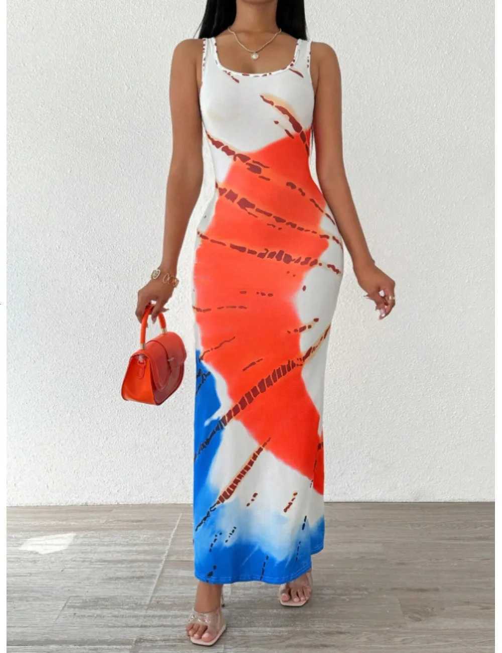 Elegant plus-size printed tie-dye dress for women X260306