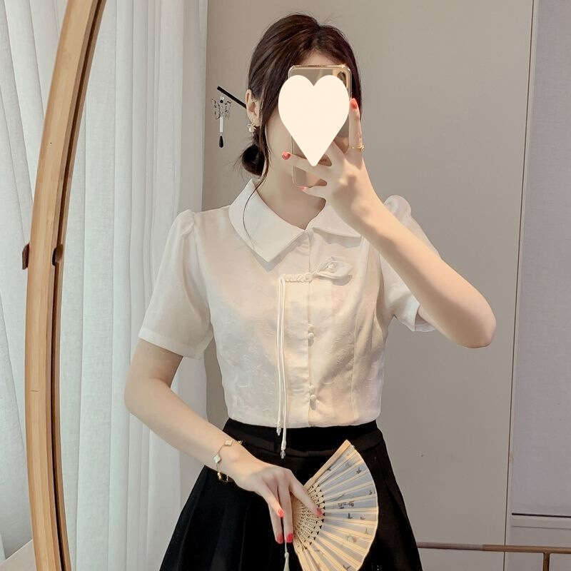Short Sleeve Shirts Womens Tulle Balloon Sleeve Loose Top Summer Beach Artistic Trend Girlish Feminine Youthful Vacation Travel