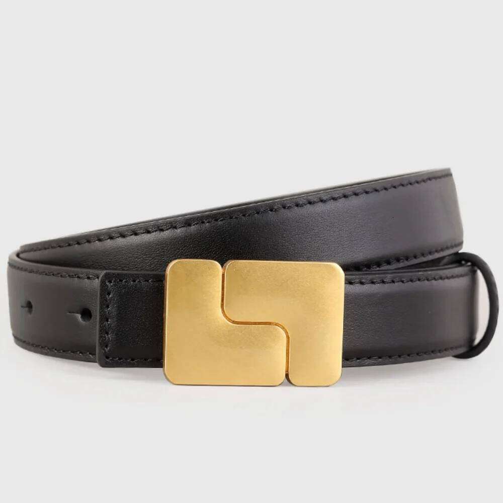 Women's Korean Style Genuine Leather Cummerbunds Female Dress Corsets Waistband Belts With Gold Buckle Decoration Narrow Belt High-Quality