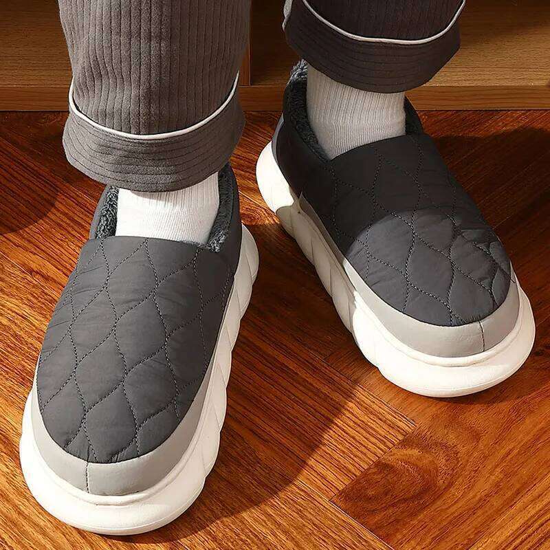 Litfun Warm House slippers Indoor Anti-slip Winter Fluffy Slides For New Waterproof Short Plush Men Cotton Shoes