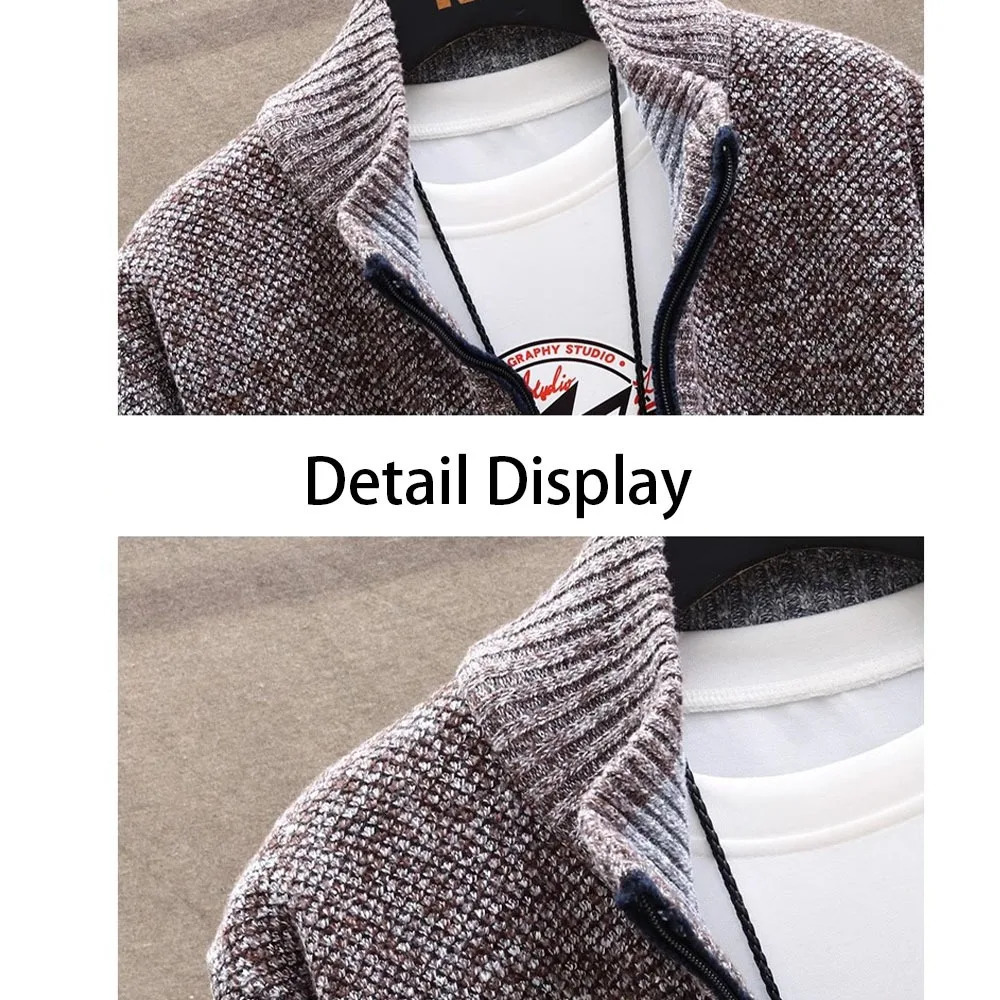 Knitted Cardigan Solid Color Sweater Men Zipper Autumn Long-sleeved Jacket Warm Fleece Cardigans Jacket 260306