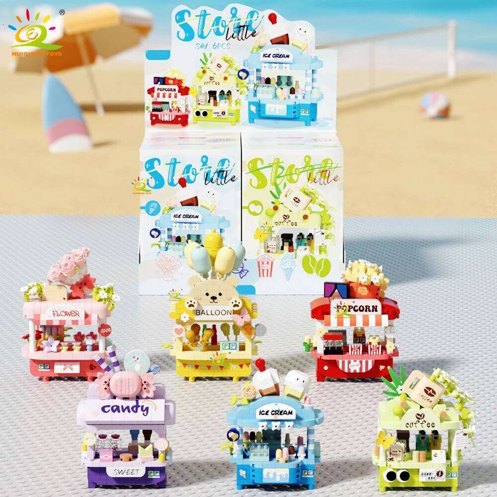 HUIQIBAO Cute MOC Dessert Street Shop model Micro Building Block Flower Model Mini Brick Toy for Children Desk Home Decoration Z260306