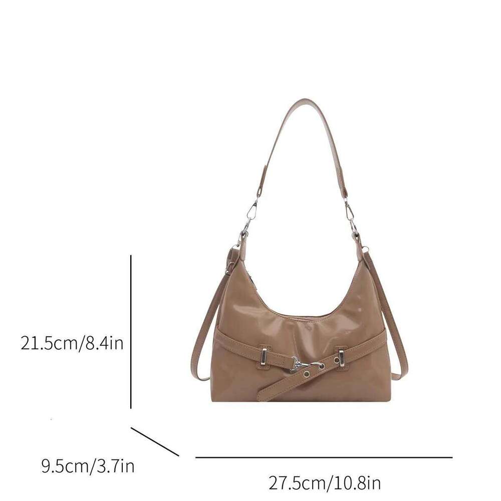 Vintage Patent Leather Crossbody Belt Buckle Detail Large Capacity Zipper PU Adjustable Strap Underarm Bag For Daily Commute TIANOUDAISHU