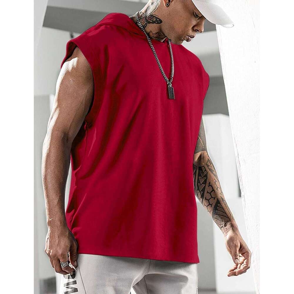 2026 New European and American Amazon Pullover Sports Casual T-Shirt Trendy Sleeveless Hooded Loose Men's
