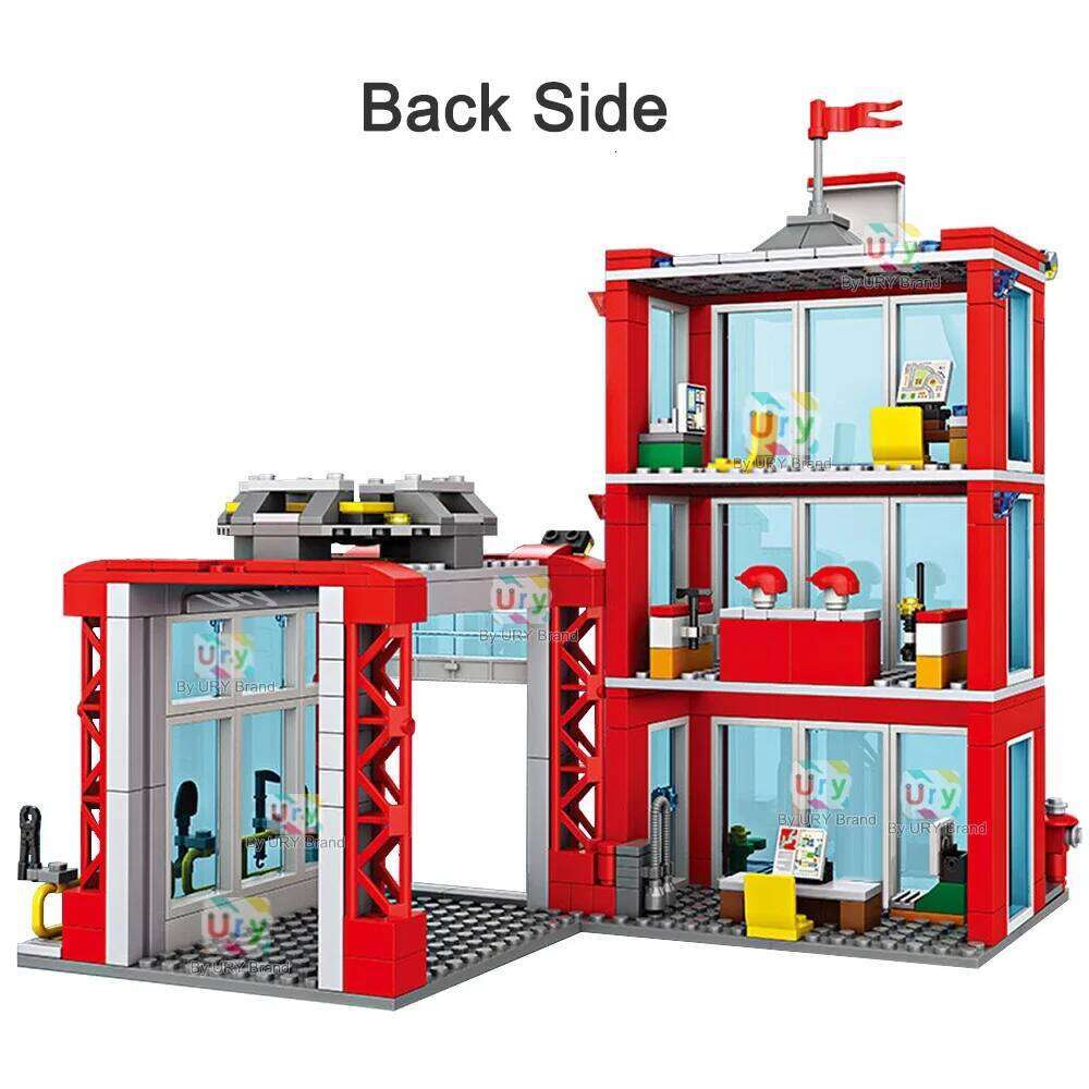 City Fire Station Ladder Truck Helicopter Car Rescue Boat Firefighter Figure Aircraft Model Moc Building Blocks Toy for Boy Gift Z260306